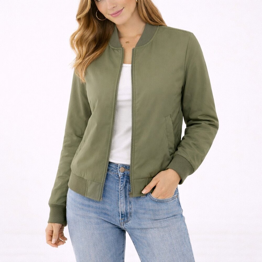 Lucky Brand Quilted Bomber Jacket S Green Zip Up Floral Lining Utility